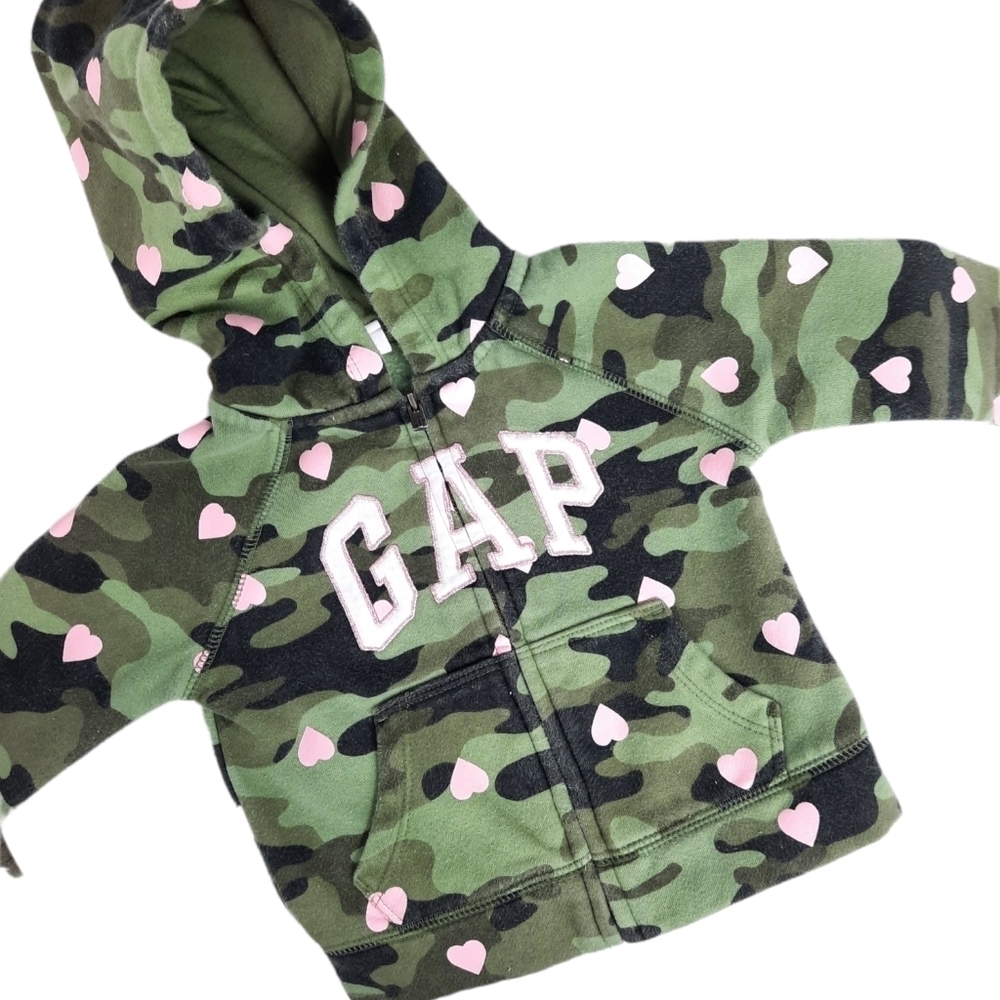 Baby Gap Zip Up Hoodie‎ Camo Hearts Size 12 - 18 Months Girls